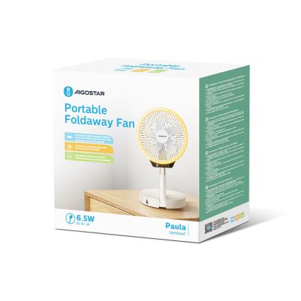 Aigostar - LED Bezdrátový skládací ventilátor s USB portem 6,5W/5V 8000 mAh pr. 20 cm