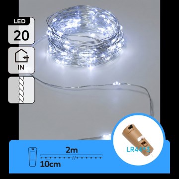 Aigostar - LED Dekorační řetěz se zátkou do láhve 20xLED/3xLR44 2m studená bílá