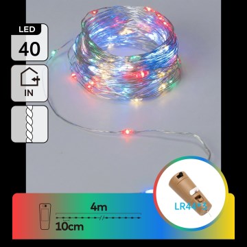 Aigostar - LED Dekorační řetěz se zátkou do láhve 40xLED/3xLR44 4m multicolor