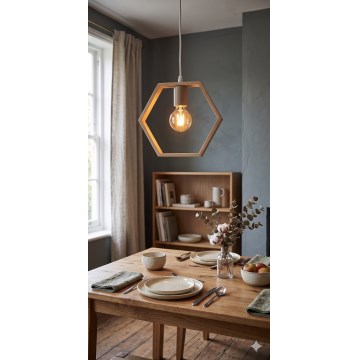 Aigostar - LED Dřevěný lustr na lanku 1xE27/9W/230V 2200K borovice