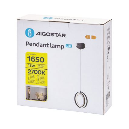 Aigostar - LED Lustr na lanku LED/15W/230V 2700K černá