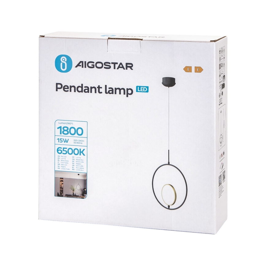 Aigostar - LED Lustr na lanku LED/15W/230V 6500K černá/zlatá