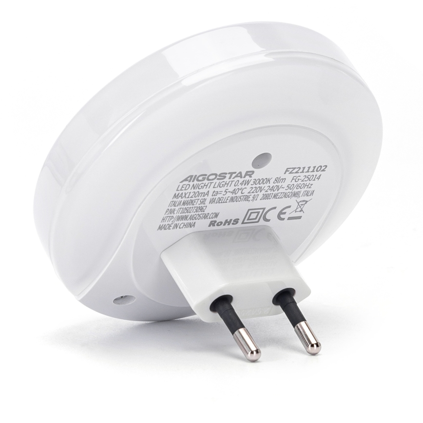 Aigostar - LED Noční svítidlo se senzorem soumraku do zásuvky s USB LED/0,4W/230V