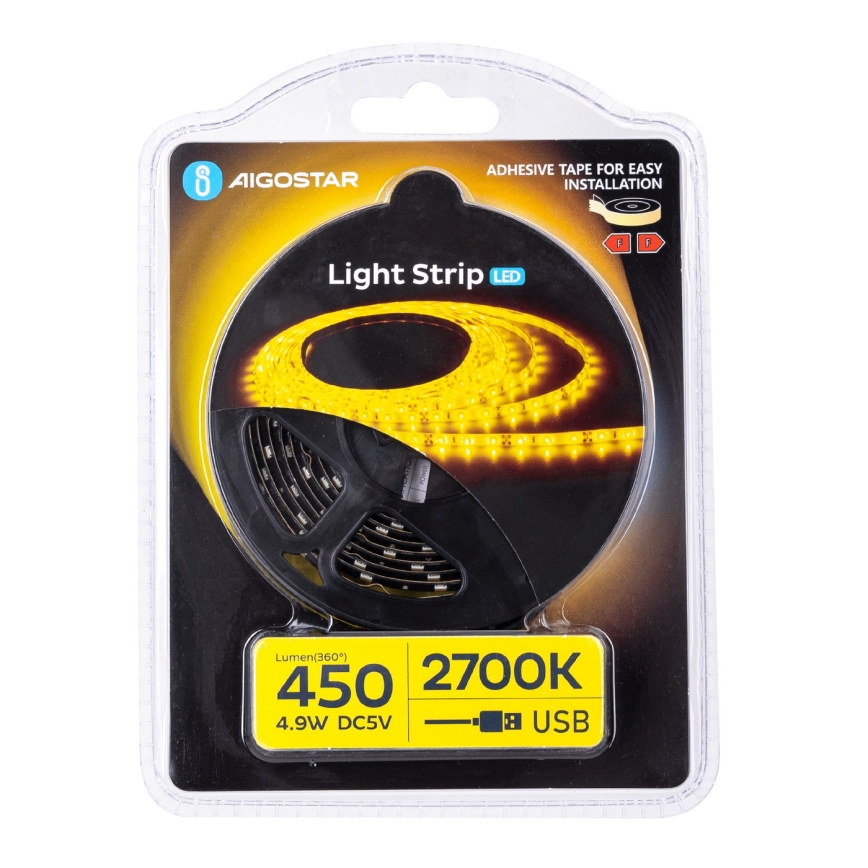 Aigostar - LED Pásek 2m LED/4,9W/5V 2700K IP65 černá