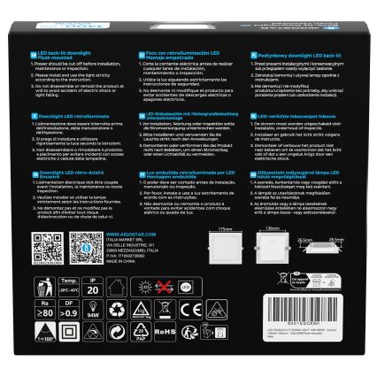 Aigostar - LED Podhledové svítidlo LED/12W/230V 6500K 17,5x17,5 cm bílá