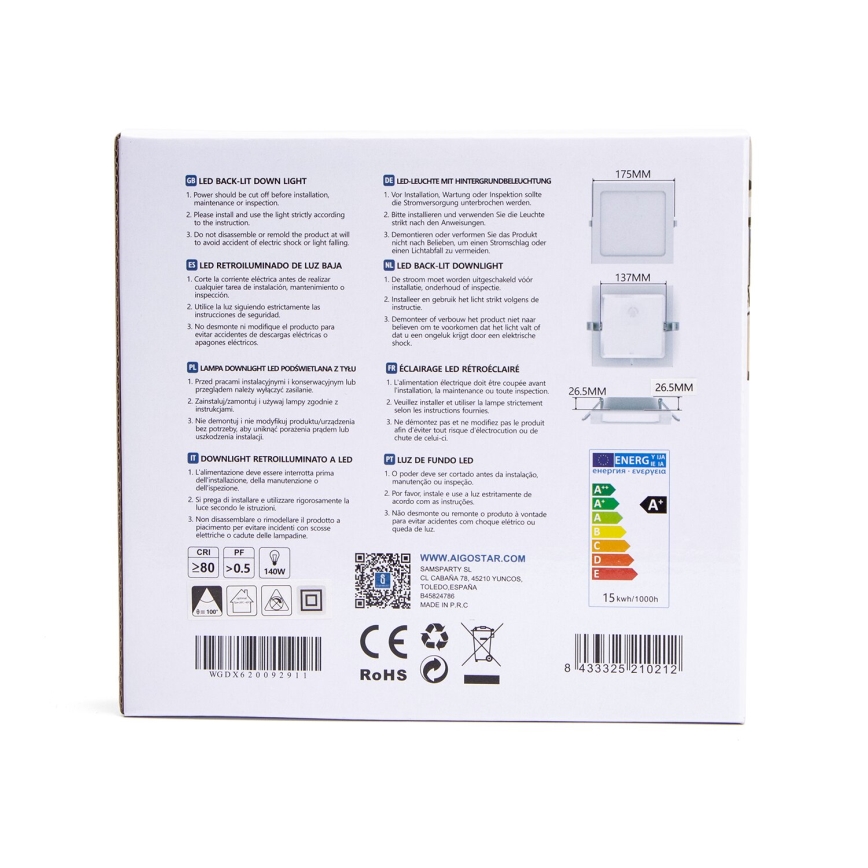 Aigostar - LED Podhledové svítidlo LED/15W/230V 17,5x17,5 cm 3000K bílá