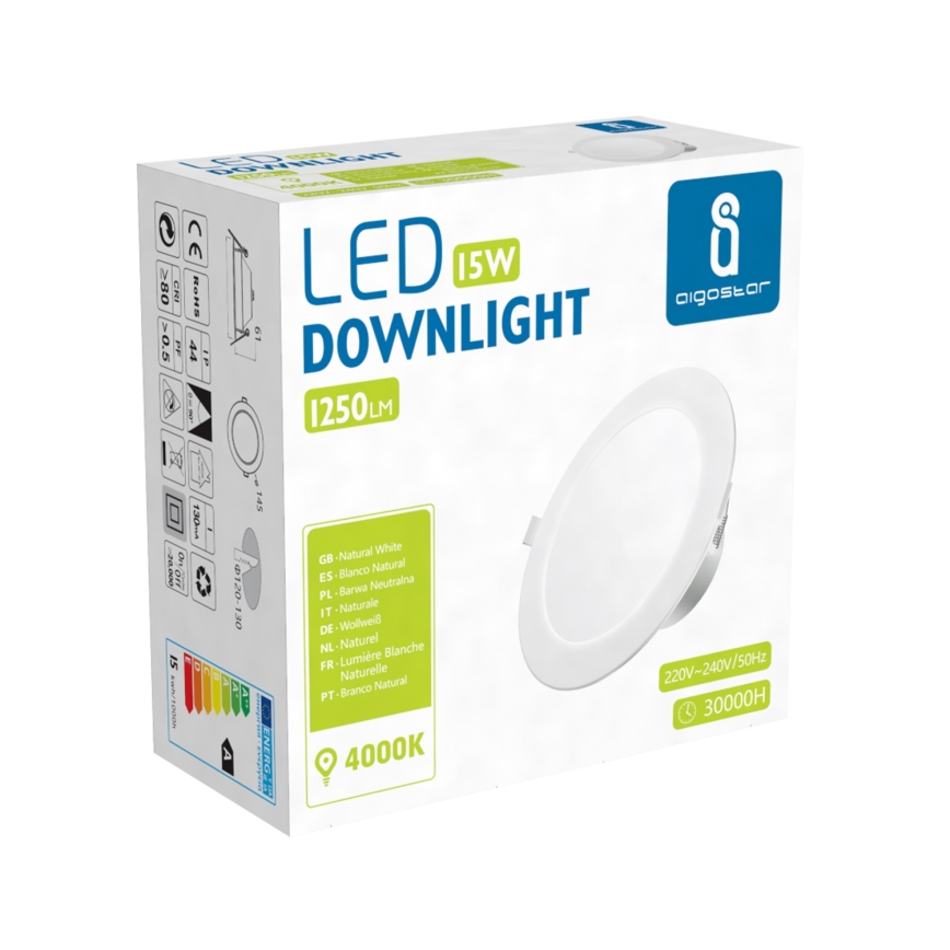 Aigostar - LED Koupelnové podhledové svítidlo LED/15W/230V 4000K IP44 pr. 14,5 cm bílá