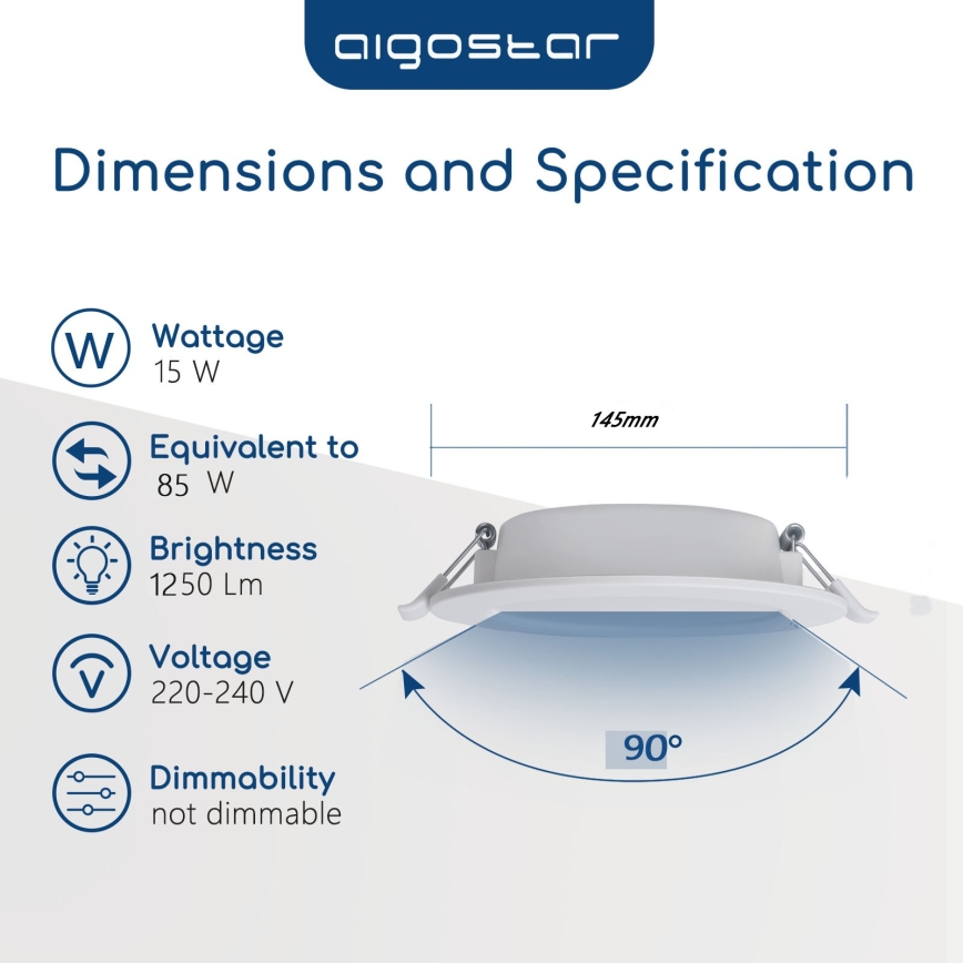 Aigostar - LED Koupelnové podhledové svítidlo LED/15W/230V 4000K IP44 pr. 14,5 cm bílá