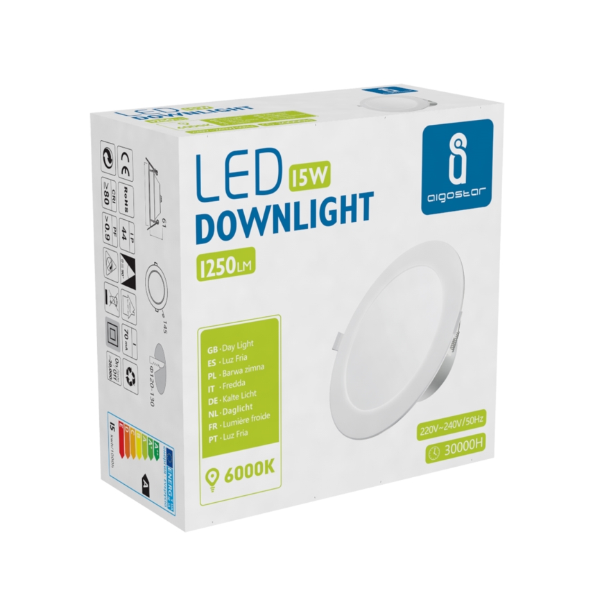 Aigostar - LED Koupelnové podhledové svítidlo LED/15W/230V 6000K IP44 pr. 14,5 cm bílá