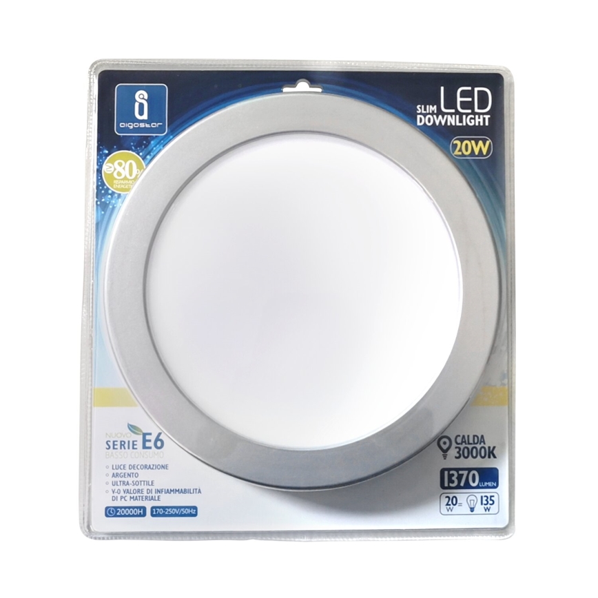 Aigostar - LED Podhledové svítidlo ULTRATHIN LED/20W/230V 3000K matný chrom