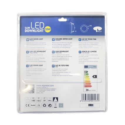 Aigostar - LED Podhledové svítidlo ULTRATHIN LED/20W/230V 3000K matný chrom