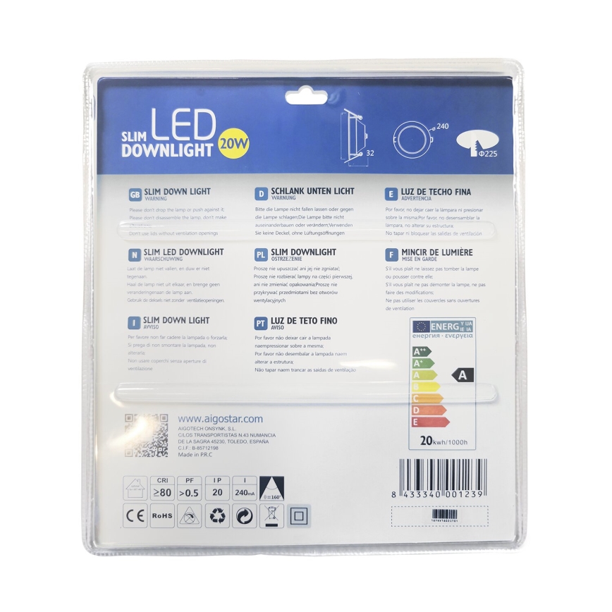 Aigostar - LED Podhledové svítidlo ULTRATHIN LED/20W/230V 3000K matný chrom