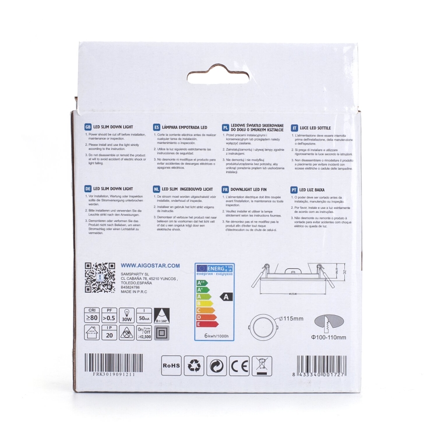 Aigostar - LED Podhledové svítidlo ULTRATHIN LED/6W/230V 3000K bílá