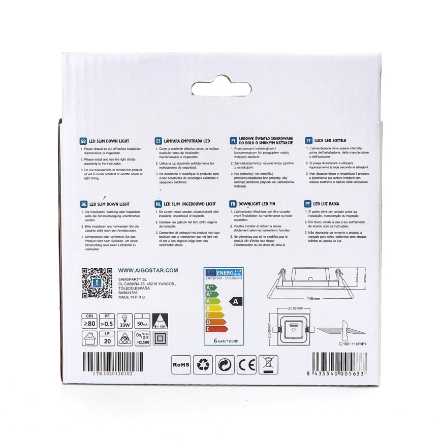 Aigostar - LED Podhledové svítidlo ULTRATHIN LED/6W/230V 6000K bílá