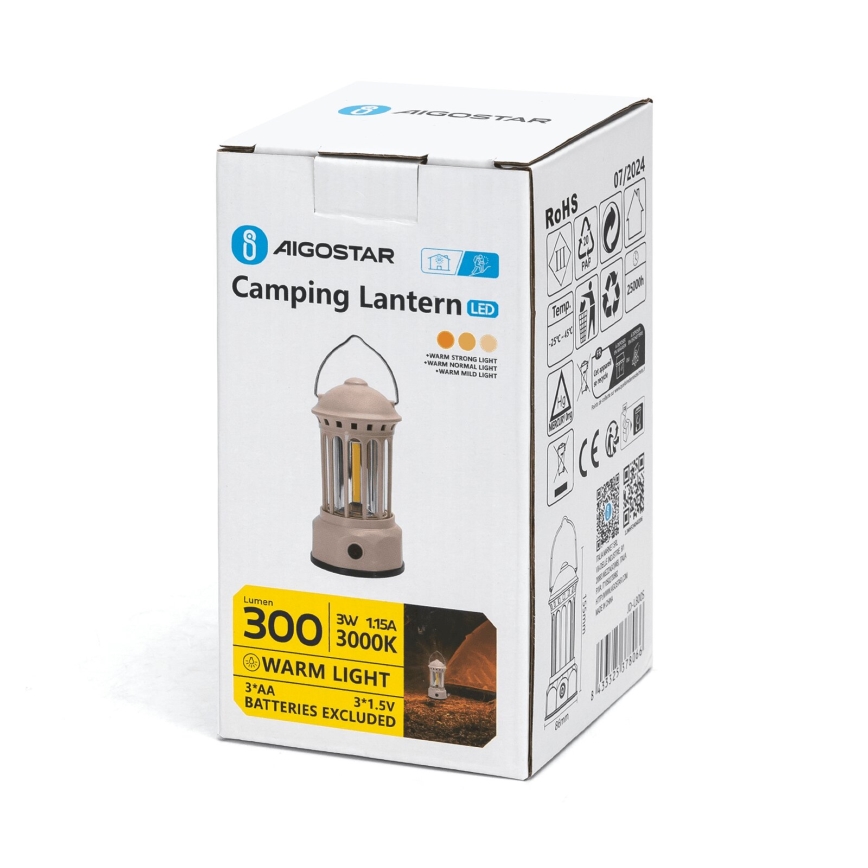 Aigostar - LED Přenosná kempingová lampa LED/3W/3xAA