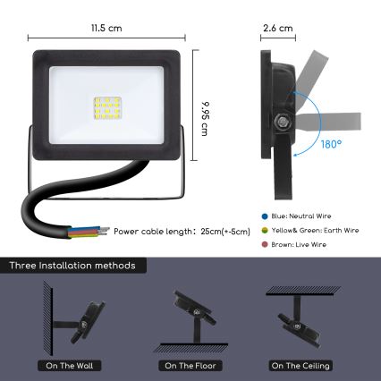 Aigostar - LED Reflektor LED/10W/230V 6400K IP65 černá