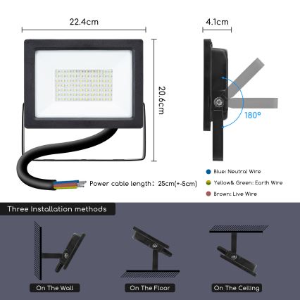 Aigostar - LED Reflektor LED/50W/230V 6400K IP65 černá