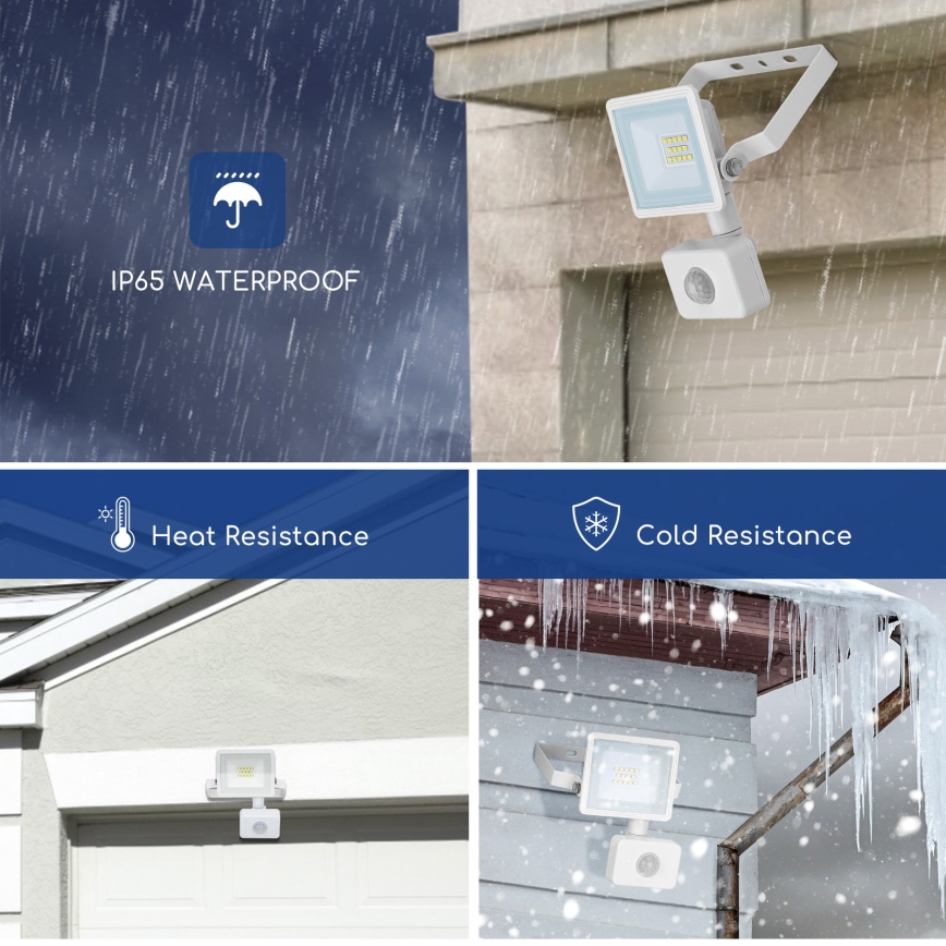 Aigostar - LED Reflektor se senzorem LED/10W/230V 6400K IP65 bílá