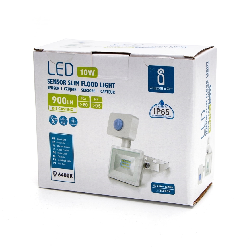 Aigostar - LED Reflektor se senzorem LED/10W/230V 6400K IP65 bílá