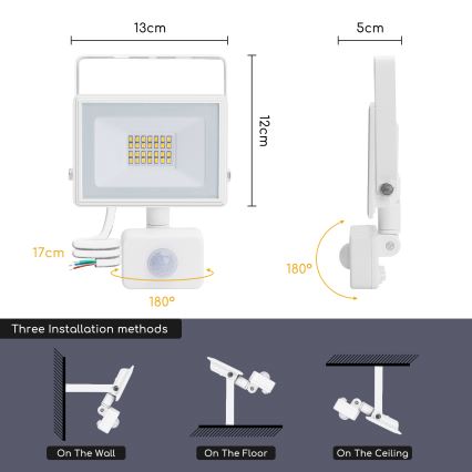 Aigostar - LED Reflektor se senzorem LED/20W/230V 4000K IP65 bílá