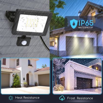 Aigostar - LED Reflektor se senzorem LED/20W/230V 6400K IP65 černá