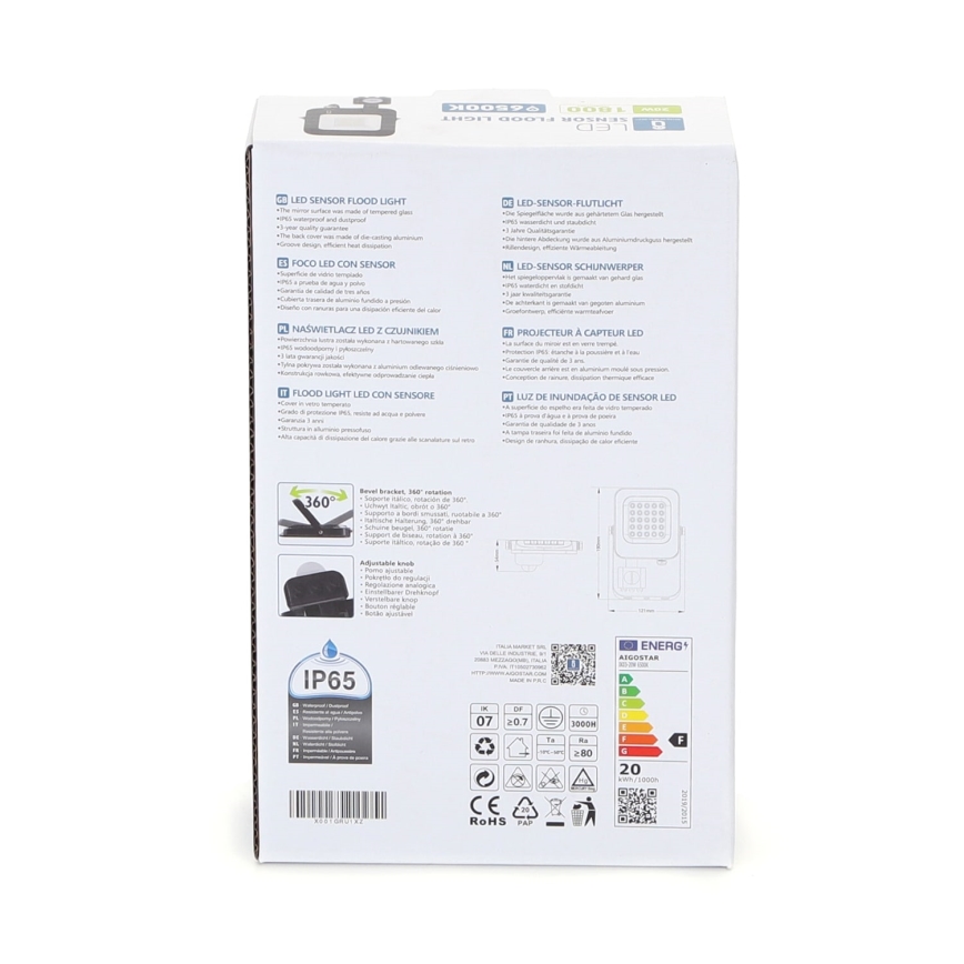 Aigostar - LED Reflektor se senzorem LED/20W/230V 6500K IP65