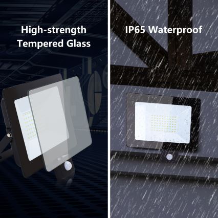 Aigostar - LED Reflektor se senzorem LED/50W/230V 4000K IP65 černá