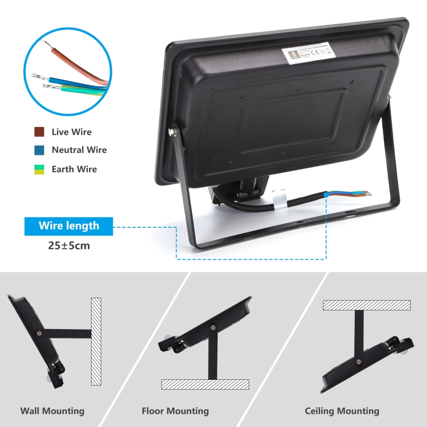 Aigostar - LED Reflektor se senzorem LED/50W/230V 4000K IP65 černá