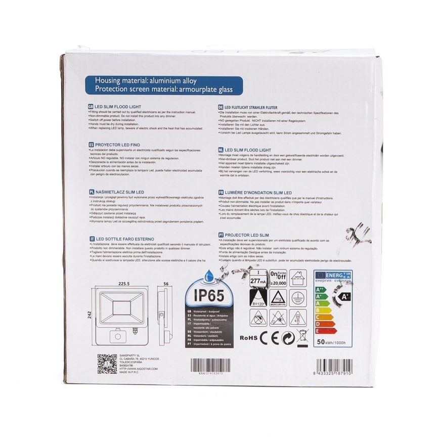 Aigostar - LED Reflektor se senzorem LED/50W/230V 4000K IP65 černá