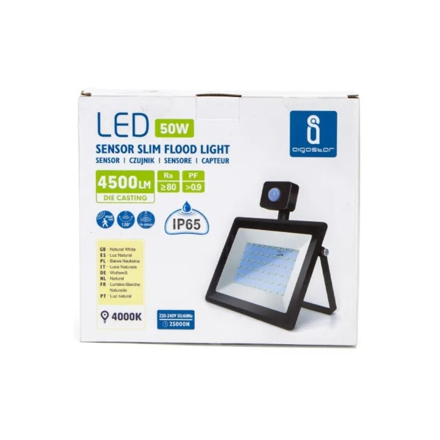 Aigostar - LED Reflektor se senzorem LED/50W/230V 4000K IP65 černá