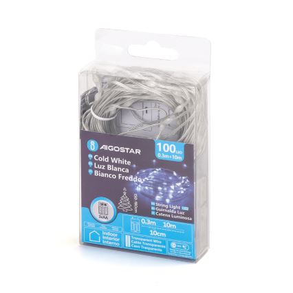 Aigostar - LED  řetěz 100xLED/3xAA 10,3m studená bílá