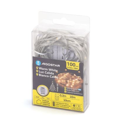 Aigostar - LED  řetěz 100xLED/3xAA 10,3m teplá bílá