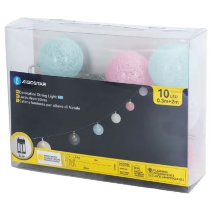 Aigostar - LED  řetěz 10xLED/3xAA 2m teplá bílá