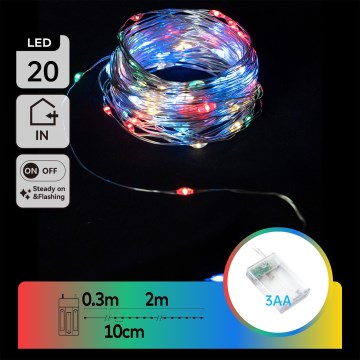 Aigostar - LED  řetěz 20xLED/3xAA 2,3m multicolor