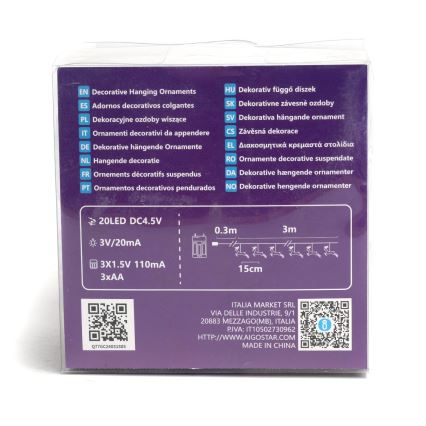 Aigostar - LED  řetěz 20xLED/3xAA 3,3m soby