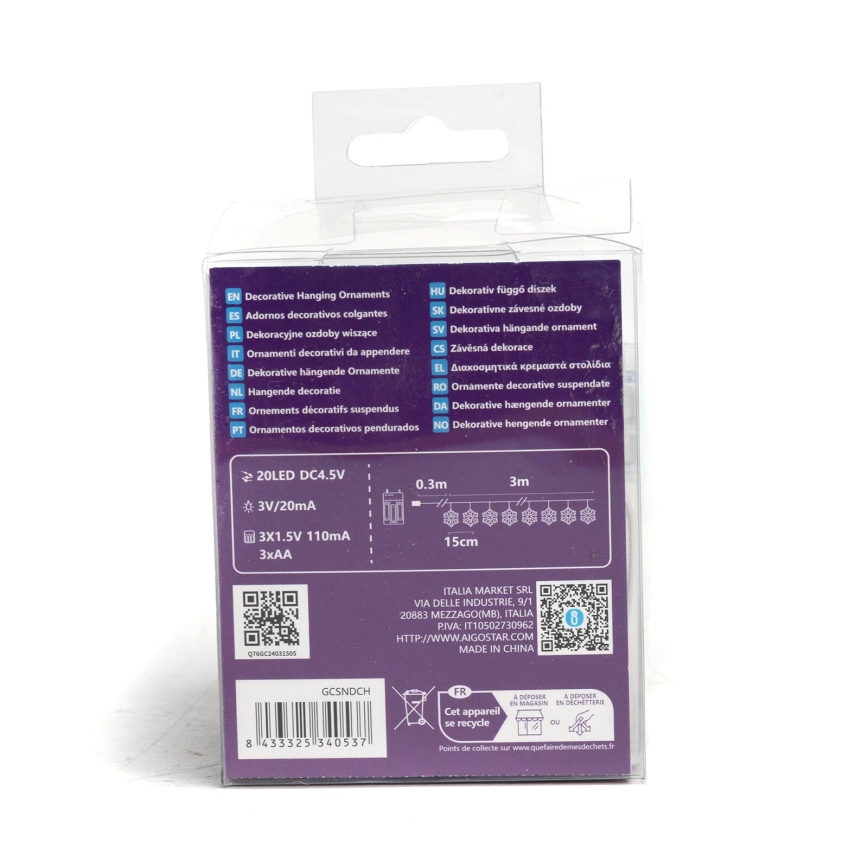 Aigostar - LED  řetěz 20xLED/3xAA 3,3m vločky