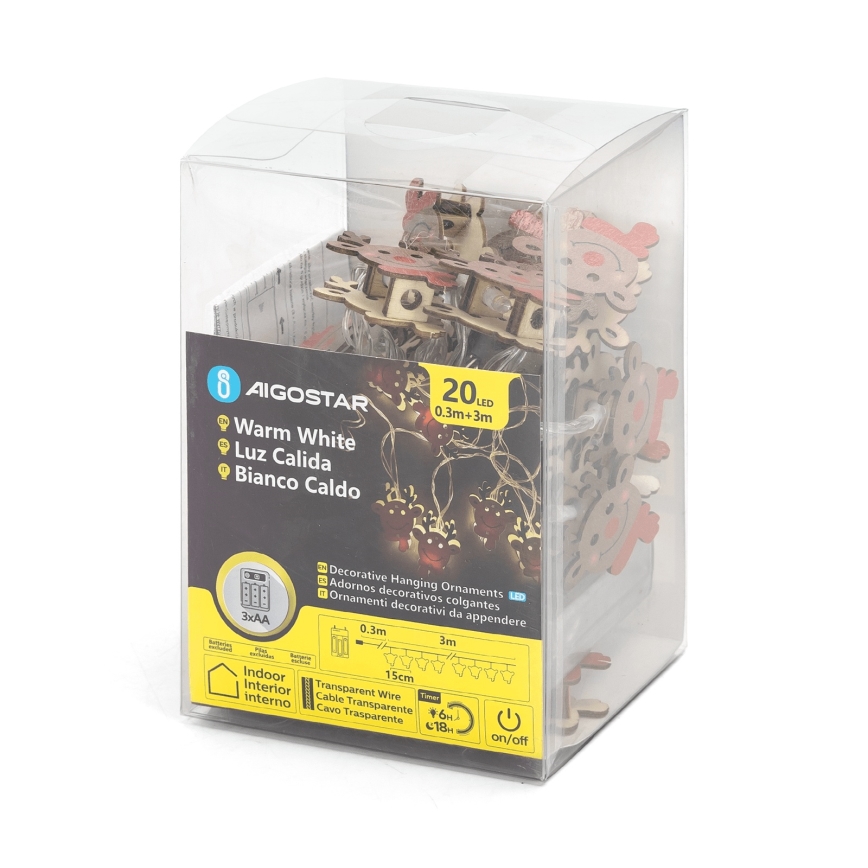 Aigostar - LED  řetěz 20xLED/3xAA 3m teplá bílá sob