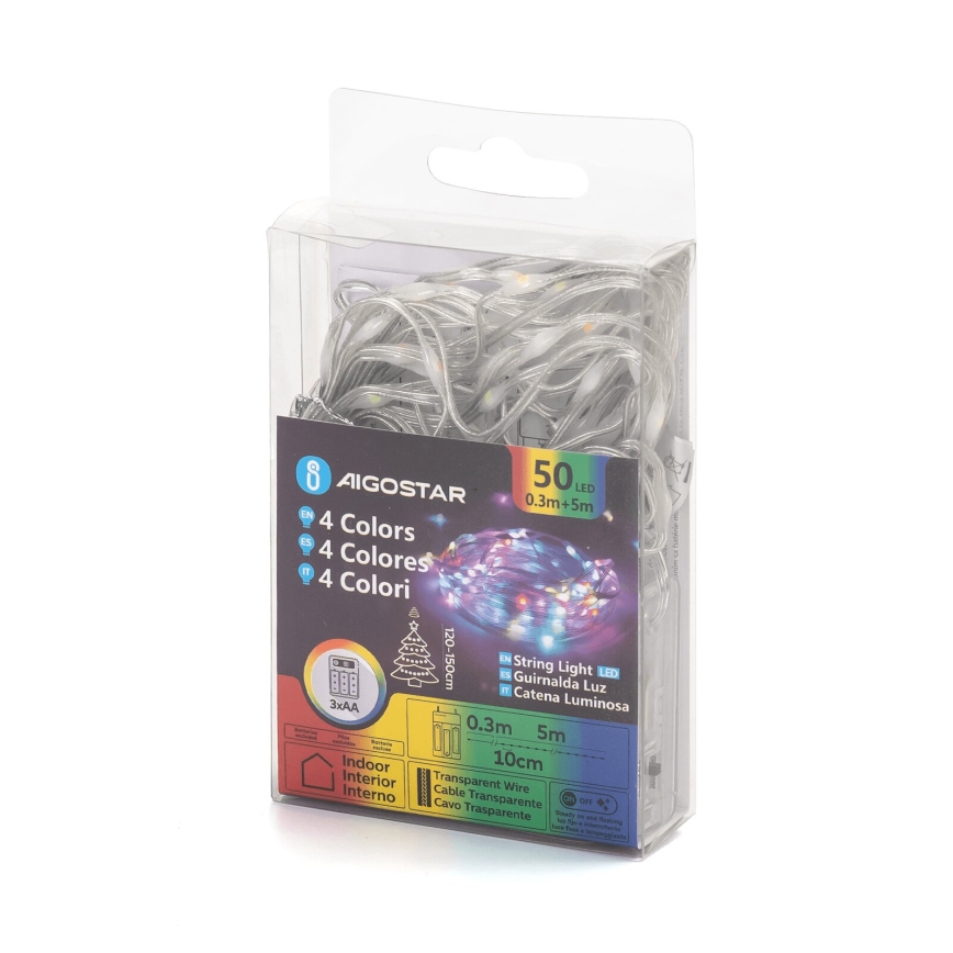 Aigostar - LED řetěz 50xLED/3xAA 5,3m multicolor