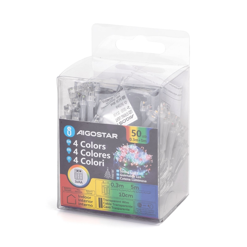 Aigostar - LED  řetěz 50xLED/3xAA 5,3m multicolor