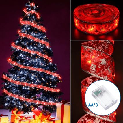 Aigostar - LED  řetěz 50xLED/3xAA 5m teplá bílá červená
