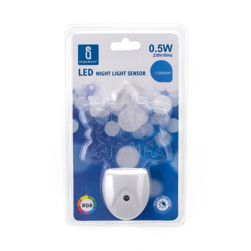 Aigostar - LED RGB Noční světlo se senzorem soumraku LED/0,5W/230V vločka