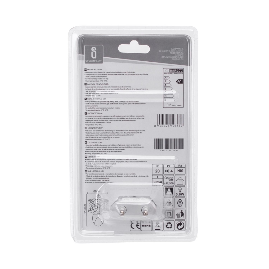 Aigostar - LED RGB Noční světlo se senzorem soumraku LED/0,5W/230V vločka