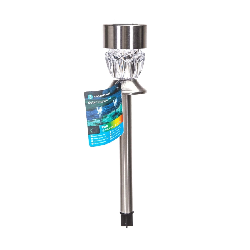 Aigostar - LED RGB Solární lampa LED/0,006W/1,2V 35,5 cm 100 mAh matný chrom IP44