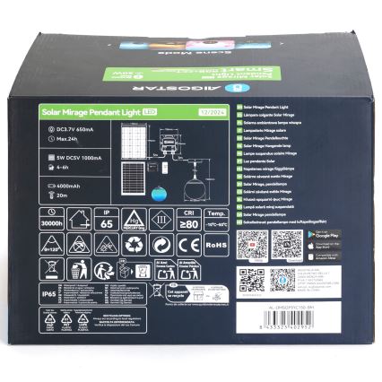 Aigostar - LED RGB Stmívatelný solární lustr MESH LED/20W/3,7V 4000 mAh 2700K-6500K IP65 pr. 15 cm