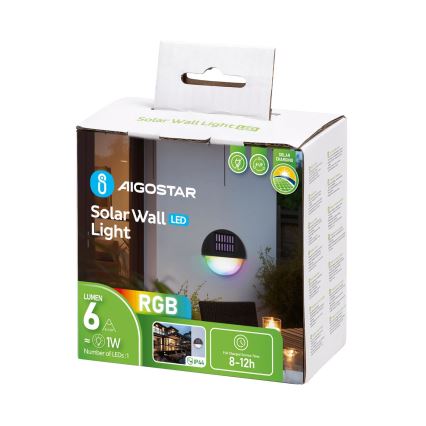 Aigostar - LED RGB Solární nástěnné svítidlo LED/1W/1,2V černá IP44 200 mAh