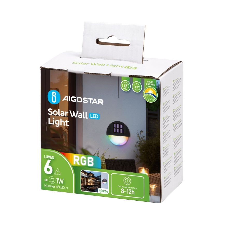 Aigostar - LED RGB Solární nástěnné svítidlo LED/1W/1,2V černá IP44 200 mAh