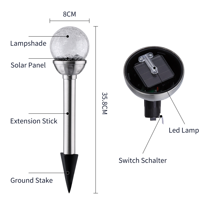 Aigostar - LED RGB Solární svítidlo LED/0,08W/2V IP44 200 mAh