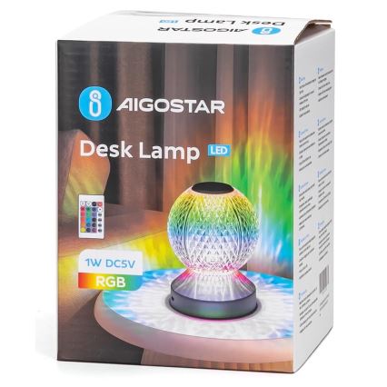 Aigostar - LED RGB Stmívatelná nabíjecí stolní lampa LED/1W/5V 1800mAh 13,5 cm + dálkové ovládání