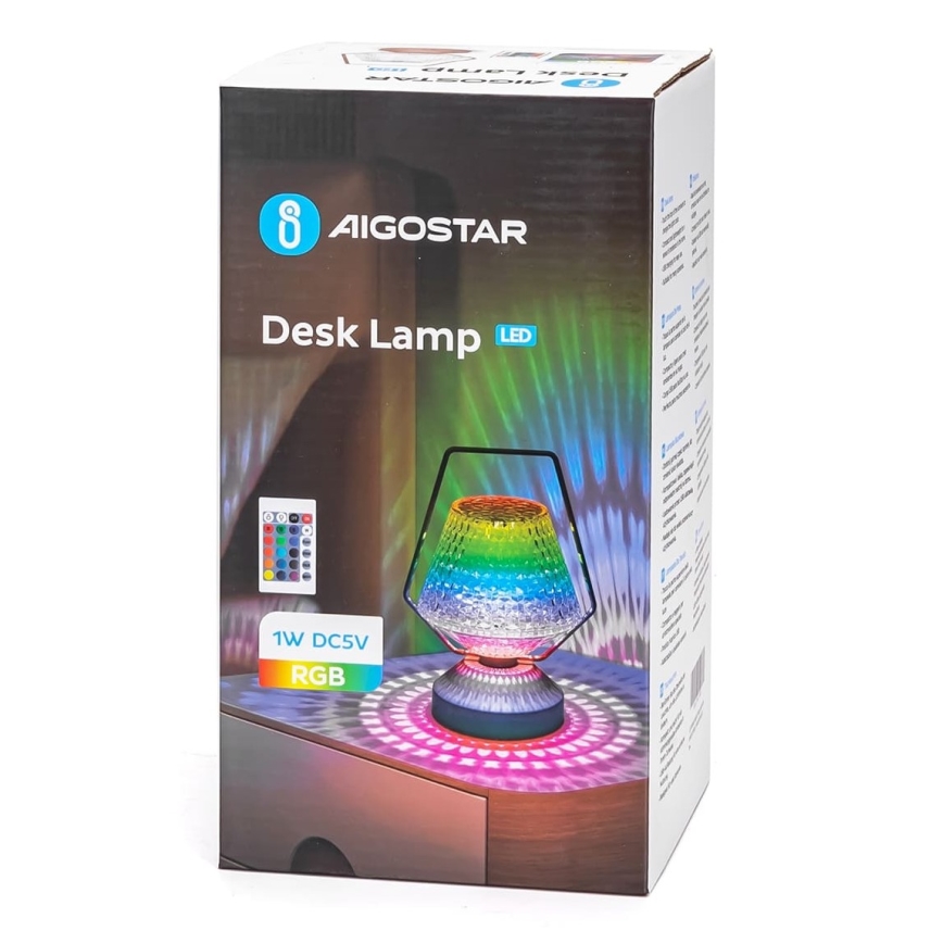 Aigostar - LED RGB Stmívatelná nabíjecí stolní lampa LED/1W/5V 1800mAh 20 cm + dálkové ovládání