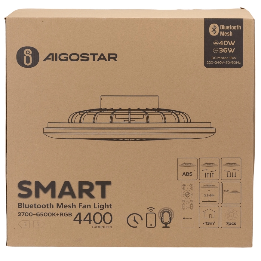 Aigostar - LED RGB Stmívatelné stropní svítidlo s ventilátorem MESH LED/40W/230V 2700-6500K bílá + dálkové ovládání